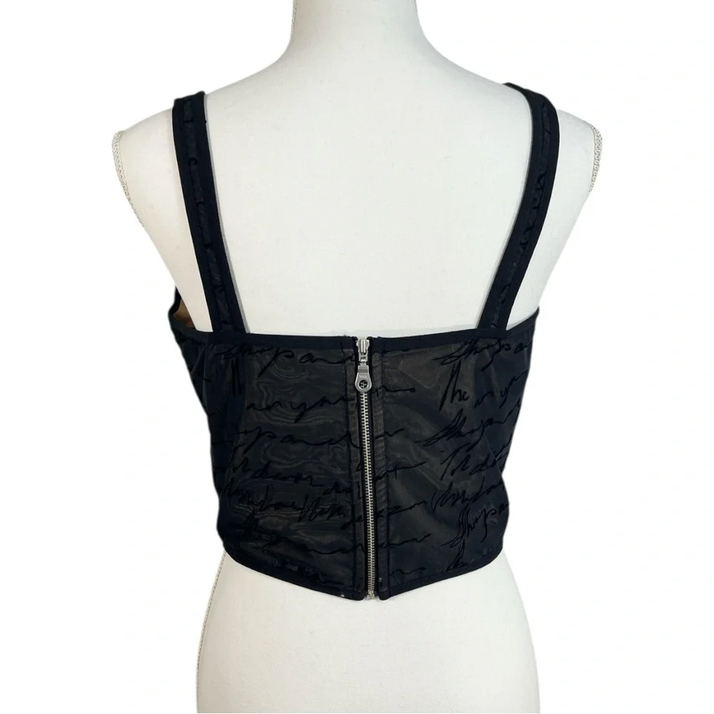 With Jéan Alissa black Mesh with Velvet cursive corset top Size XL Low Cut - Picture 3 of 5